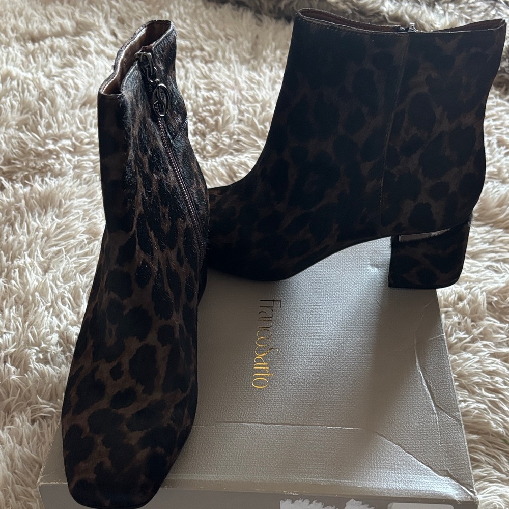 Franco Sarto Leopard Print Ankle Boots - Brown & Black